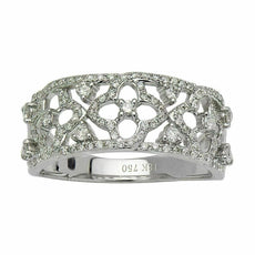 ESTATE WIDE .54CT DIAMOND 18KT WHITE GOLD FLOWER 4 LEAF CLOVER ANNIVERSARY RING