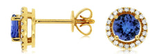 1.15CT DIAMOND & AAA TANZANITE 14KT YELLOW GOLD ROUND HALO CLASSIC STUD EARRINGS