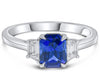 LARGE 2.41CT DIAMOND & AAA SAPPHIRE 18KT WHITE GOLD 3D 3 STONE ENGAGEMENT RING