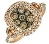1.07CT WHITE & MOCHA DIAMOND 14KT BLACK & ROSE GOLD DOUBLE HALO LOVE KNOT RING