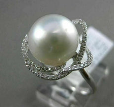 ESTATE LARGE .36CT DIAMOND 14KT WHITE GOLD 3D SOUTH SEA PEARL OPEN FLOWER RING