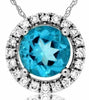 ESTATE .66CT DIAMOND & AAA BLUE TOPAZ 14KT WHITE GOLD 3D SOLITAIRE HALO PENDANT