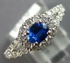 ESTATE .93CT DIAMOND & AAA SAPPHIRE 18KT WHITE GOLD OVAL & ROUND ENGAGEMENT RING