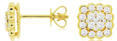 ESTATE 0.70CT DIAMOND 14KT YELLOW GOLD 3D CLUSTER FLOWER SQUARE STUD EARRINGS