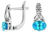1.98CT DIAMOND & AAA BLUE TOPAZ 14KT WHITE GOLD 3D OVAL & ROUND HANGING EARRINGS