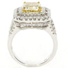 LARGE 2.45CT WHITE & FANCY YELLOW DIAMOND 18K 2 TONE GOLD SQUARE ENGAGEMENT RING