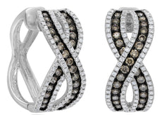 LARGE 1.21CT WHITE & CHOCOLATE FANCY DIAMOND 14KT WHITE GOLD INFINITY EARRINGS