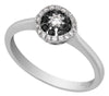 ESTATE .22CT WHITE & BLACK DIAMOND 18K WHITE GOLD CLASSIC FLOWER ENGAGEMENT RING