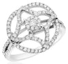 ESTATE .78CT DIAMOND 14K WHITE GOLD CLASSIC ROUND FLOWER STAR CIRCULAR LOVE RING