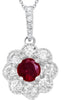 .57CT DIAMOND & AAA RUBY 14KT WHITE GOLD 3D CLASSIC FLOWER LOVE FLOATING PENDANT