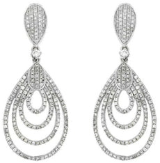 ESTATE 1.28CT DIAMOND 14K WHITE GOLD MULTI TEAR DROP CHANDELIER HANGING EARRINGS