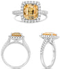 ESTATE 4.07CT DIAMOND & AAA YELLOW SAPPHIRE 18KT WHITE GOLD CUSHION & ROUND RING
