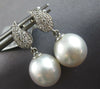 ESTATE .22CT DIAMOND & AAA SOUTH SEA PEARL 18K WHITE GOLD LEAF HANGING EARRINGS