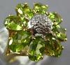 ESTATE WIDE 3.90CT DIAMOND & AAA PERIDOT 14KT TWO TONE GOLD 3D FLOWER FUN RING