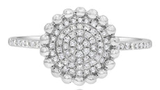 ESTATE .25CT DIAMOND 14KT WHITE GOLD ROUND PAVE SUNBURST FLOWER MULTI BEAD RING