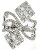 LARGE 1.56CT DIAMOND 18K WHITE GOLD ROUND & BAGUETTE CLUSTER MULTI WAVE FUN RING