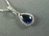ESTATE .67CT DIAMOND & AAA SAPPHIRE 14KT WHITE GOLD TEAR DROP PEAR SHAPE PENDANT