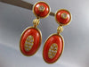 ANTIQUE EXTRA LARGE 1.20CT DIAMOND & AAA CORAL 18KT YELLOW GOLD EARRINGS #27217