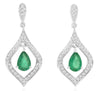 1.04CT DIAMOND & AAA EMERALD 14KT WHITE GOLD PEAR SHAPE & ROUND HANGING EARRINGS