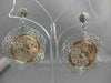 ESTATE LARGE 14K WHITE ROSE GOLD HANGING FLOWER FILIGREE HOOP EARRINGS 43M #2680