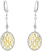 .65CT DIAMOND 14KT 2 TONE GOLD 3D OVAL OPEN FILIGREE LEVERBACK HANGING EARRINGS