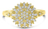 ESTATE .37CT DIAMOND 14K YELLOW GOLD 3D ROUND & BAGUETTE CLUSTER FLORAL FUN RING