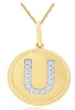.07CT DIAMOND 14K 2 TONE GOLD U INITIAL ROUND MATTE & SHINY FUN FLOATING PENDANT