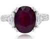 LARGE 6.03CT DIAMOND & AAA RUBY 18KT WHITE GOLD 3D OVAL TRAPEZOID & ROUND RING