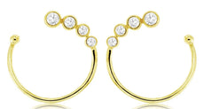 0.33CT DIAMOND 14KT YELLOW GOLD 3D ROUND BEZEL GRADUATING HOOP HANGING EARRINGS