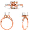 .58CT DIAMOND 14KT ROSE GOLD 3D SQUARE HALO 4 PRONG SEMI MOUNT ENGAGEMENT RING