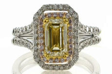 1.71CT WHITE PINK & FANCY YELLOW DIAMOND 18KT TRI COLOR GOLD 3D ENGAGEMENT RING
