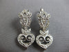 LARGE .60CT DIAMOND 14KT WHITE GOLD 3D HEART FILIGREE LEVERBACK HANGING EARRINGS