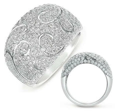 LARGE 1.92CT DIAMOND 14K WHITE GOLD 3D PAVE FILIGREE DOME SHAPE ANNIVERSARY RING