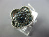 LARGE 1.25CT WHITE & BLUE DIAMOND 14KT WHITE GOLD 4 LEAF CLOVER FLOWER LOVE RING