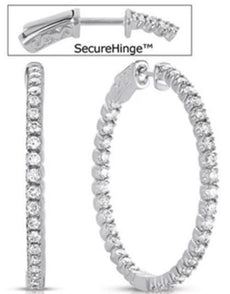 LARGE 2.10CT DIAMOND 14KT WHITE GOLD 3D ROUND INSIDE OUT HOOP HANGING EARRINGS