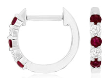 ESTATE .25CT DIAMOND & AAA RUBY 14KT WHITE GOLD 5 STONE HUGGIE HANGING EARRINGS