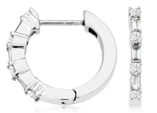 .38CT DIAMOND 14KT WHITE GOLD 3D ROUND & BAGUETTE SHARED PRONG HUGGIE EARRINGS