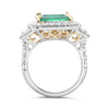 LARGE 8.11CT DIAMOND & AAA EMERALD 18KT WHITE GOLD SQUARE HALO ENGAGEMENT RING