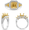 .66CT WHITE & FANCY YELLOW DIAMOND 18K 2 TONE GOLD FILIGREE HALO SEMI MOUNT RING