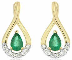 ESTATE .87CT DIAMOND & AAA EMERALD 14KT YELLOW GOLD PEAR SHAPE HANGING EARRINGS