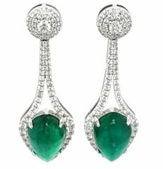 LARGE 14.49CT DIAMOND & AAA EMERALD 18KT WHITE GOLD PEAR SHAPE FLOWER EARRINGS