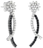 1.95CT WHITE & BLACK DIAMOND 14KT WHITE GOLD 3D FLOWER CRISS CROSS LOVE EARRINGS