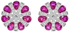 ESTATE 3.13CT DIAMOND & AAA RUBY 14KT WHITE GOLD 3D FLOWER STUD EARRINGS