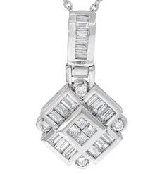 2.35CT DIAMOND 14KT WHITE GOLD ROUND BAGUETTE & PRINCESS GEOMETRICAL FUN PENDANT