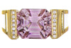 LARGE 8.27CT DIAMOND & AAA KUNZITE 18KT YELLOW GOLD 3D EMERALD CUT & ROUND RING