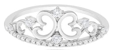ESTATE .21CT DIAMOND 14KT WHITE GOLD 3D DOUBLE HEART OPEN FILIGREE CROWN RING
