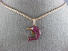 ESTATE .74CT DIAMOND & AAA RUBY 18KT ROSE GOLD HAPPY DOLPHIN FLOATING PENDANT