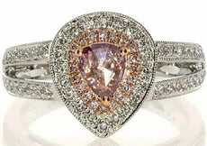 ESTATE .97CT WHITE & PINK DIAMOND 18KT WHITE & ROSE GOLD PEAR SHAPE & ROUND RING