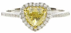 .90CT WHITE & FANCY YELLOW DIAMOND 18K 2 TONE GOLD TRILLION & ROUND CLASSIC RING