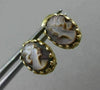 ANTIQUE 14KT YELLOW GOLD 3D HANDCRAFTED LADY CAMEO OVAL STUD EARRINGS #25295